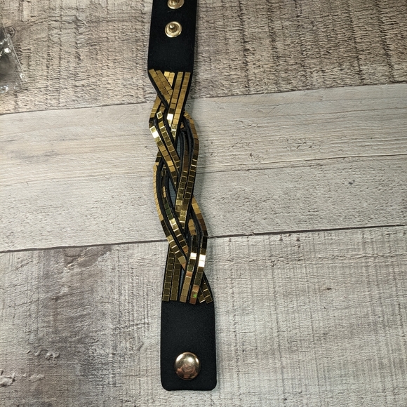 A12 Gold Disco Ball Wrap Bracelet Black Suede Metallic Crystal Rhinestone - Picture 11 of 12